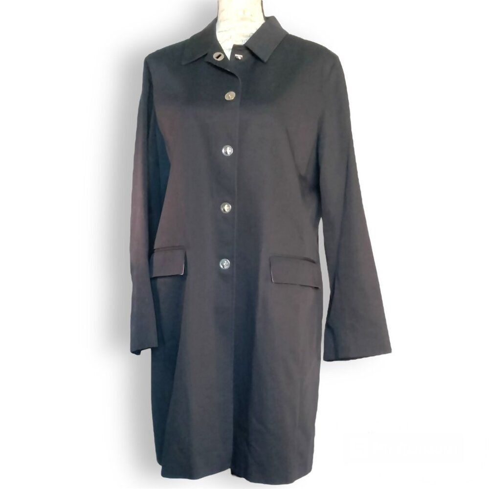 Jones New York Signature Ladies 14 Black Raincoat Pink Lining NWOT